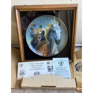 Chief Crazy Horse by Gregory Perillo Framed Plate Signed 2X 1980 W/COA & Box